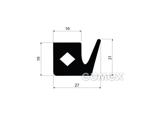 Geformtes Gummiprofil mit Loch, 21x27mm, 60°ShA, SBR, -40°C/+70°C, schwarz, 